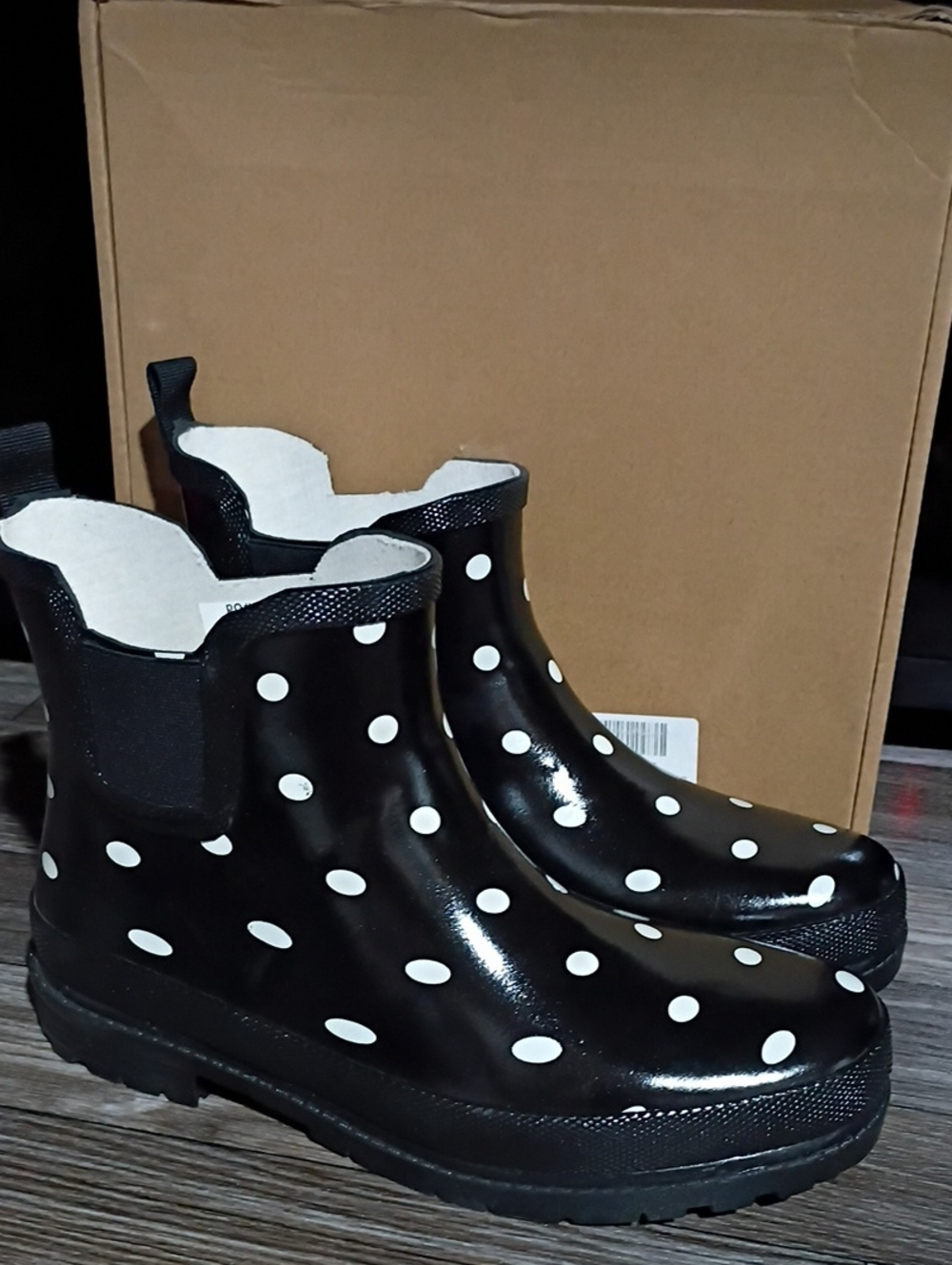 Journee Collection Black Polka Dot Rain Boots - White Dots